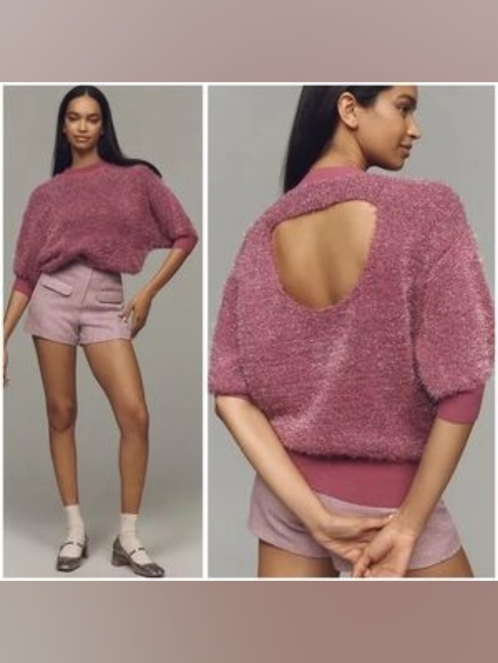 Maeve Anthropologie Violetta Purple Tinsel Short Sleeve Sweater In M NWOT
